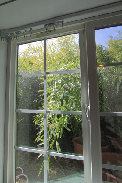 The windows are all insulated and the view out the back is of bamboo!